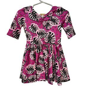 Dot Dot Smile Pink Fuchsia Black Tropical Fern Leaf Girls Toddler Dress 12/24M